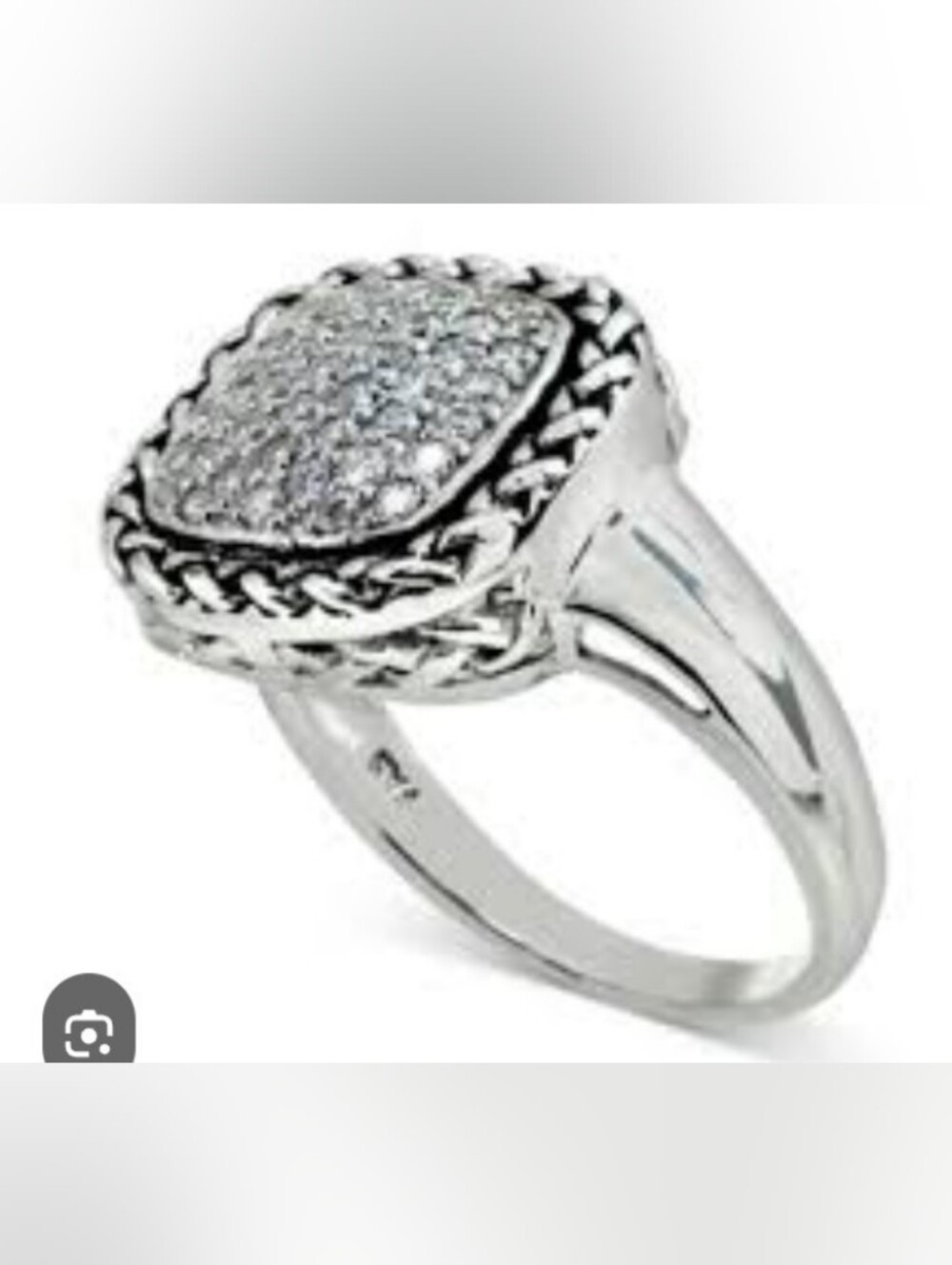Sterling Silver 925 Pave Cubic Zirconia Statement Ring Size 7 Macy's Rope Framed